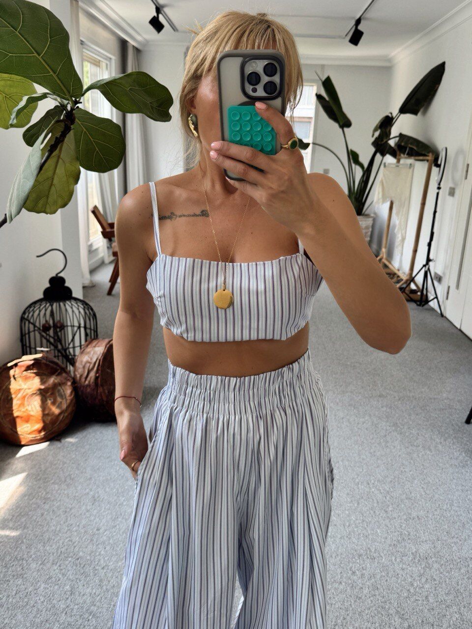 ÇİZGİLİ BÜSTİYER PANTOLON TAKIM