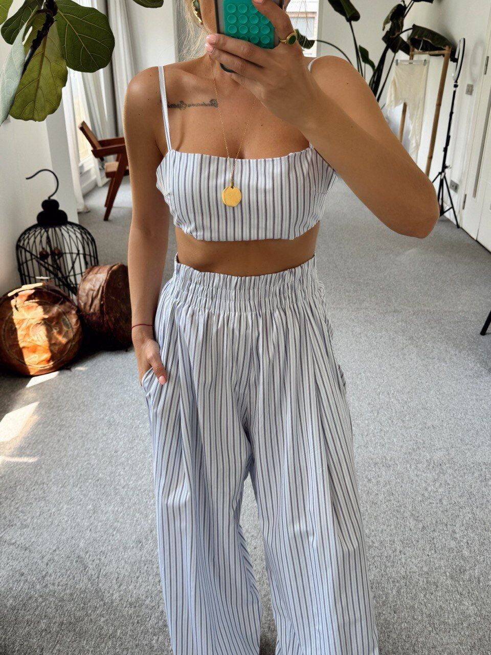 ÇİZGİLİ BÜSTİYER PANTOLON TAKIM