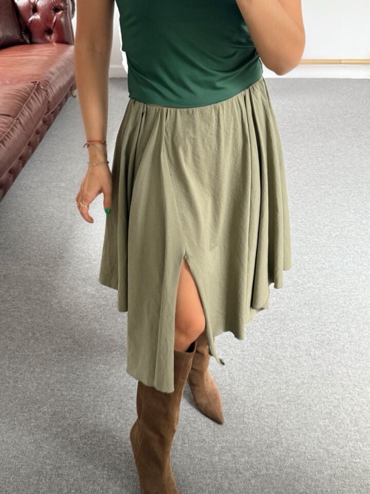 HAKİ ASİMETRİK MİDİ ETEK