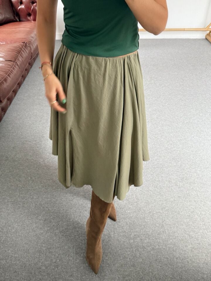 HAKİ ASİMETRİK MİDİ ETEK