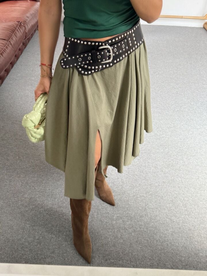 HAKİ ASİMETRİK MİDİ ETEK