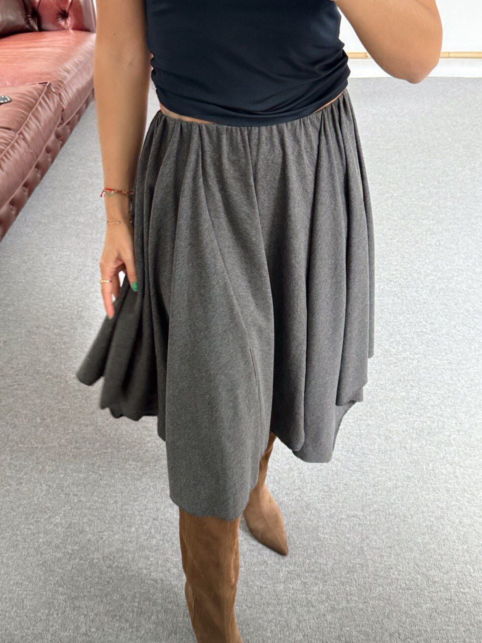 ANTRASİT ASİMETRİK MİDİ ETEK