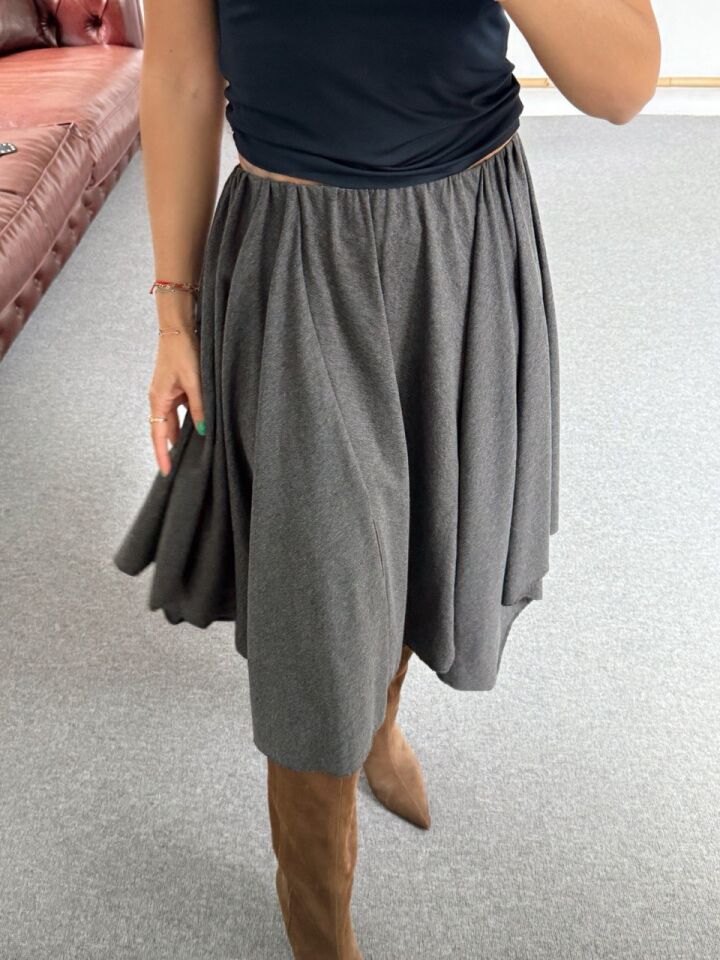 ANTRASİT ASİMETRİK MİDİ ETEK