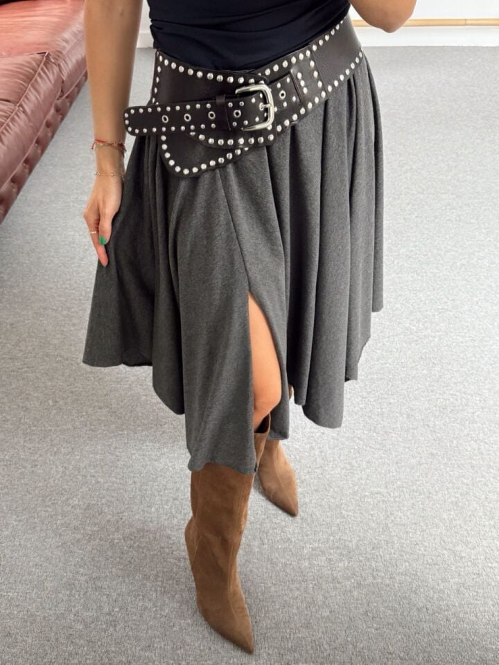 ANTRASİT ASİMETRİK MİDİ ETEK