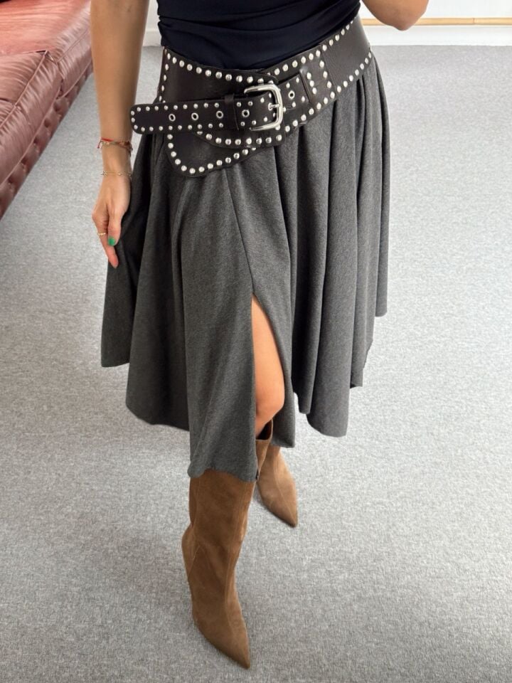 ANTRASİT ASİMETRİK MİDİ ETEK