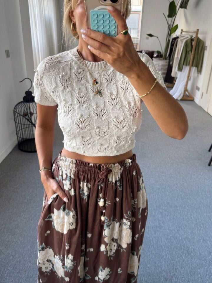 İNCİ İŞLEMELİ CROP TRİKO