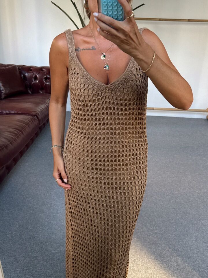 CAMEL ASTARLI SİMLİ ELBİSE