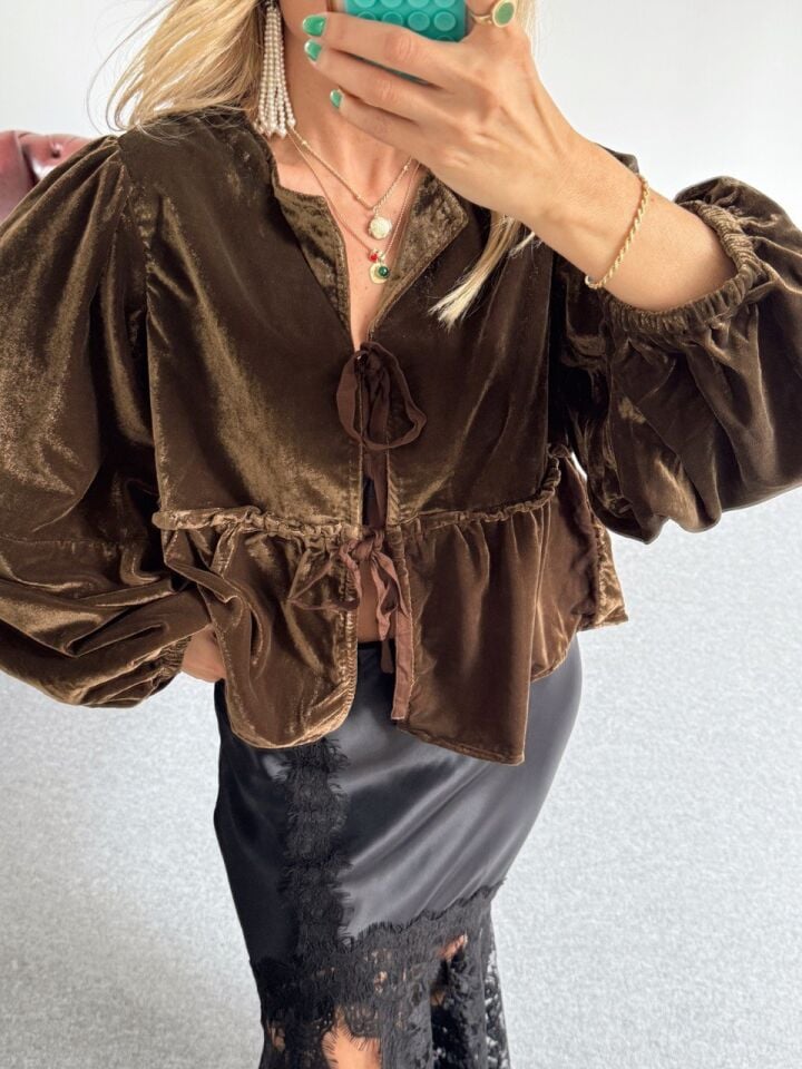 KAHVE KADİFE İTHAL BAĞLAMALI GÖMLEK