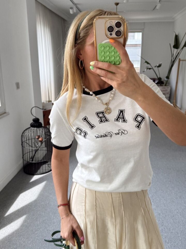 BEYAZ PARİS BASKILI TSHIRT