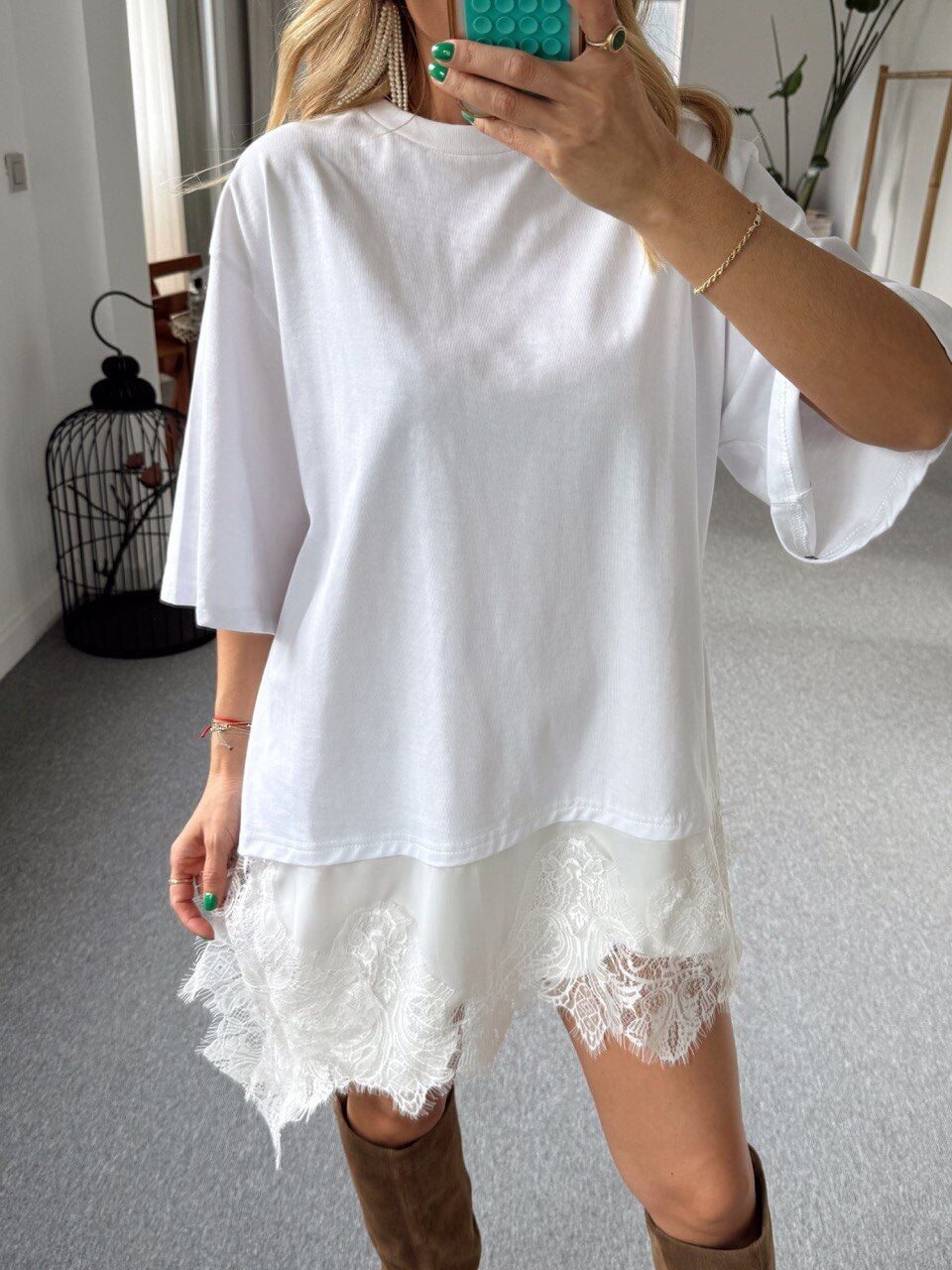 BEYAZ DANTEL DETAY TUNİK BLUZ