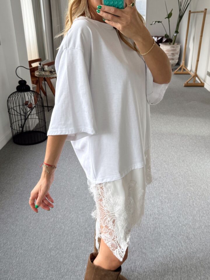 BEYAZ DANTEL DETAY TUNİK BLUZ