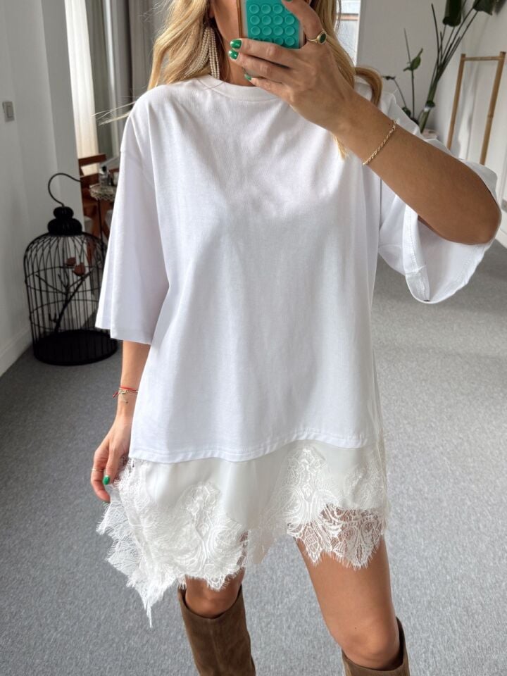 BEYAZ DANTEL DETAY TUNİK BLUZ