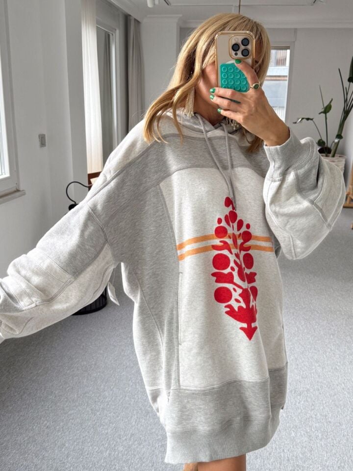 GRİ BASKILI İTHAL SWEATSHIRT