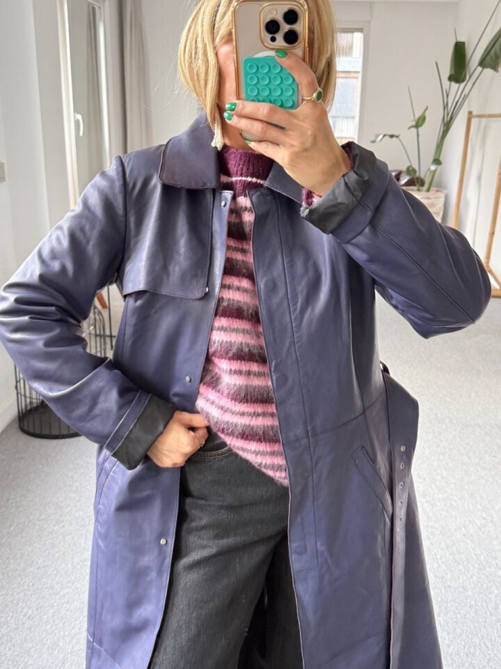 MOR DERİ İTHAL UZUN CEKET