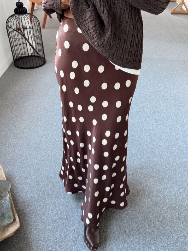 KAHVE PUANTİYELİ MAXİ SATEN ETEK