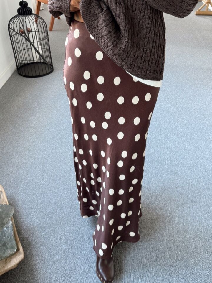 KAHVE PUANTİYELİ MAXİ SATEN ETEK