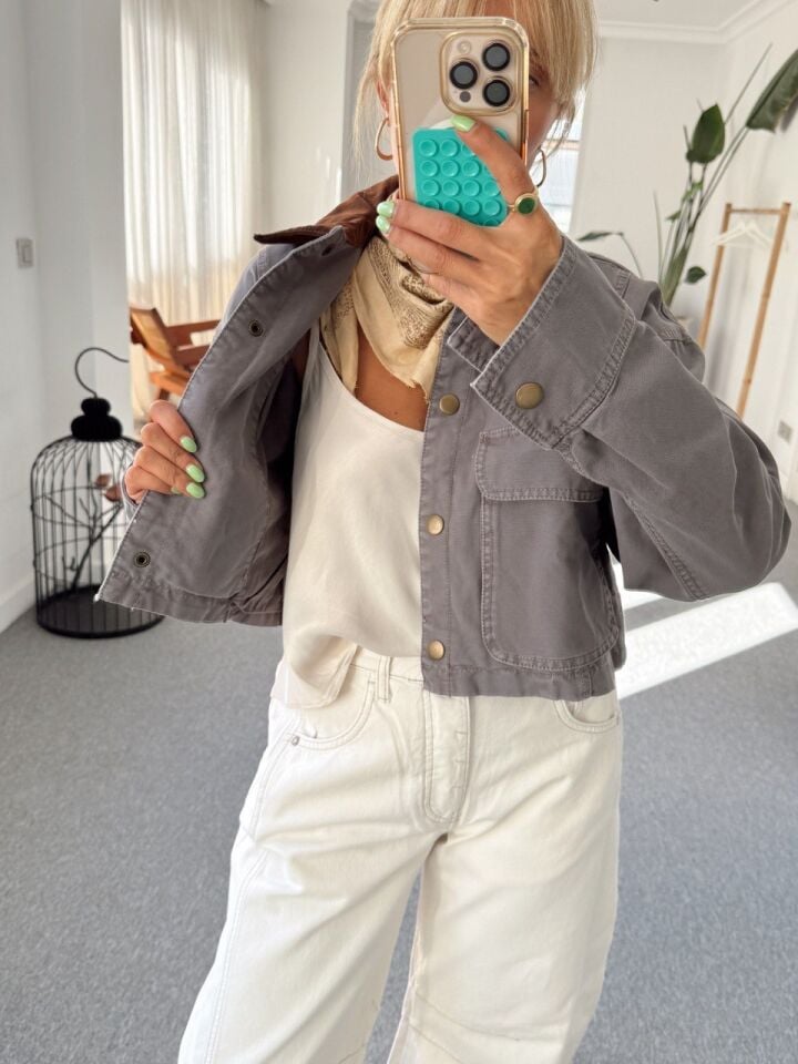 FÜME KONTRAST YAKA İTHAL CEKET