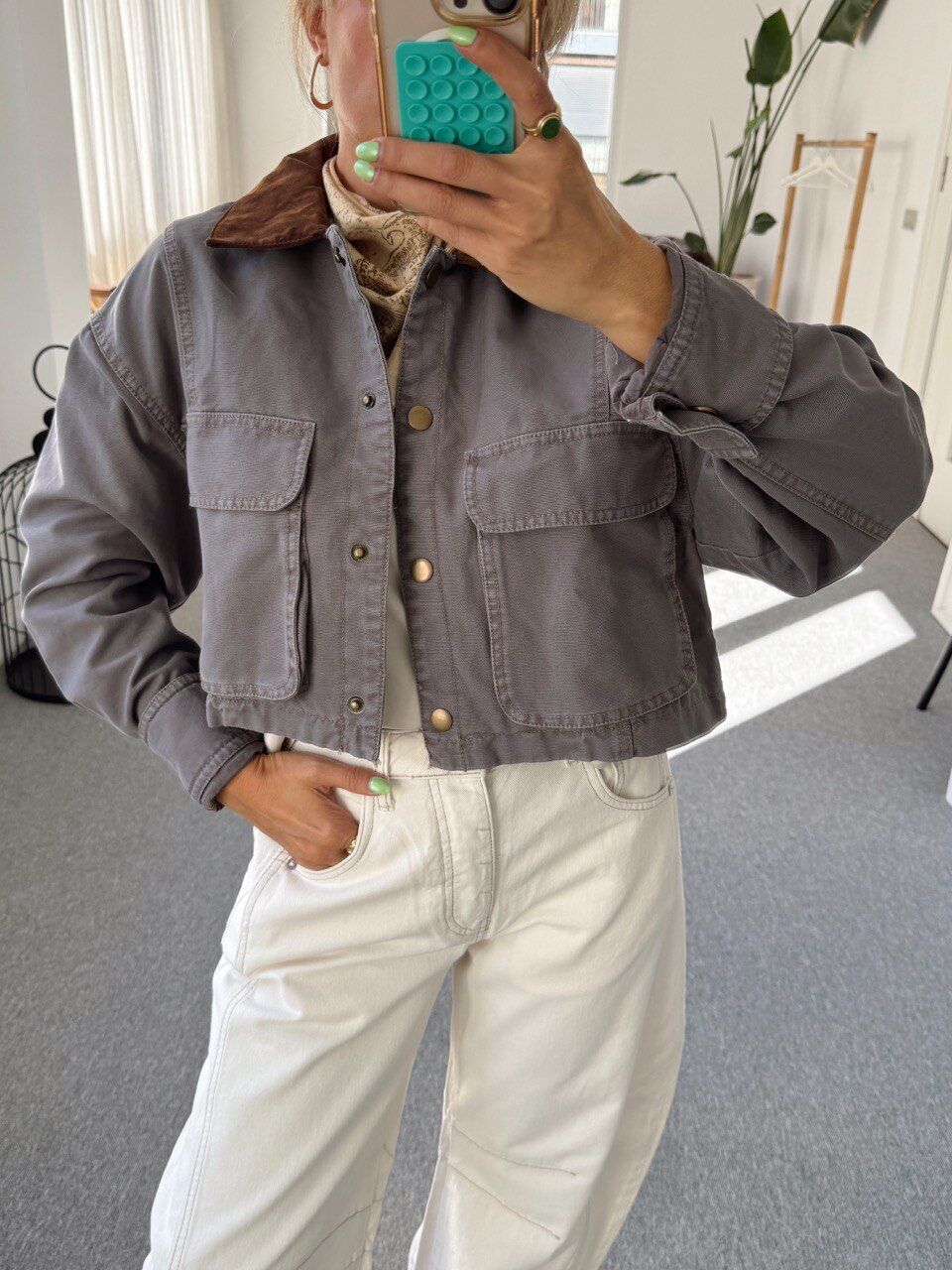 FÜME KONTRAST YAKA İTHAL CEKET