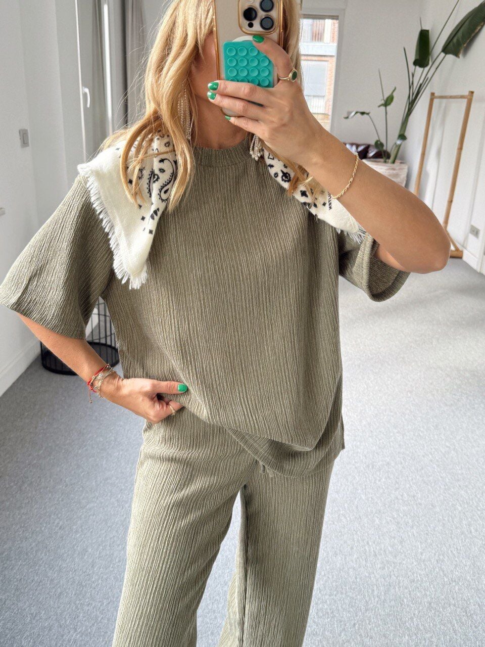 HAKİ TSHIRT PANTOLON GOFRE TAKIM