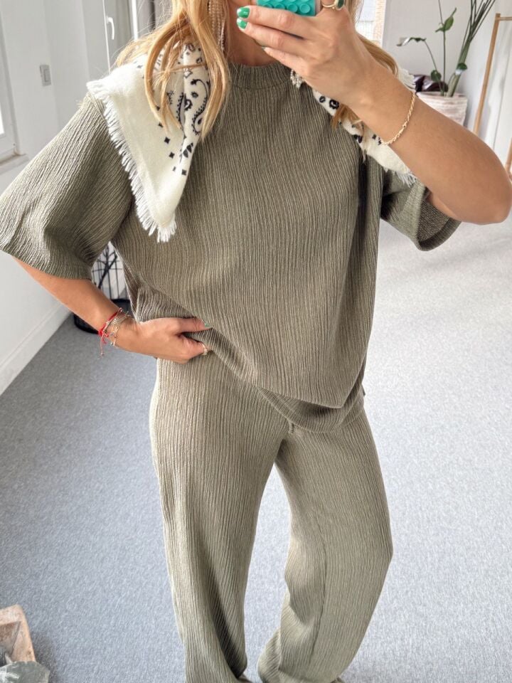 HAKİ TSHIRT PANTOLON GOFRE TAKIM