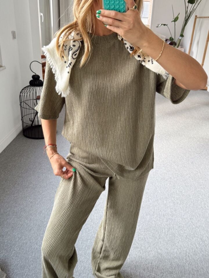 HAKİ TSHIRT PANTOLON GOFRE TAKIM