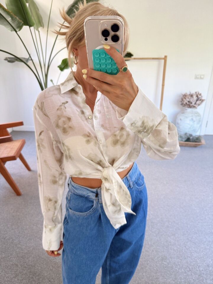 ORGANZE DESENLİ YEŞİL TÜL GÖMLEK