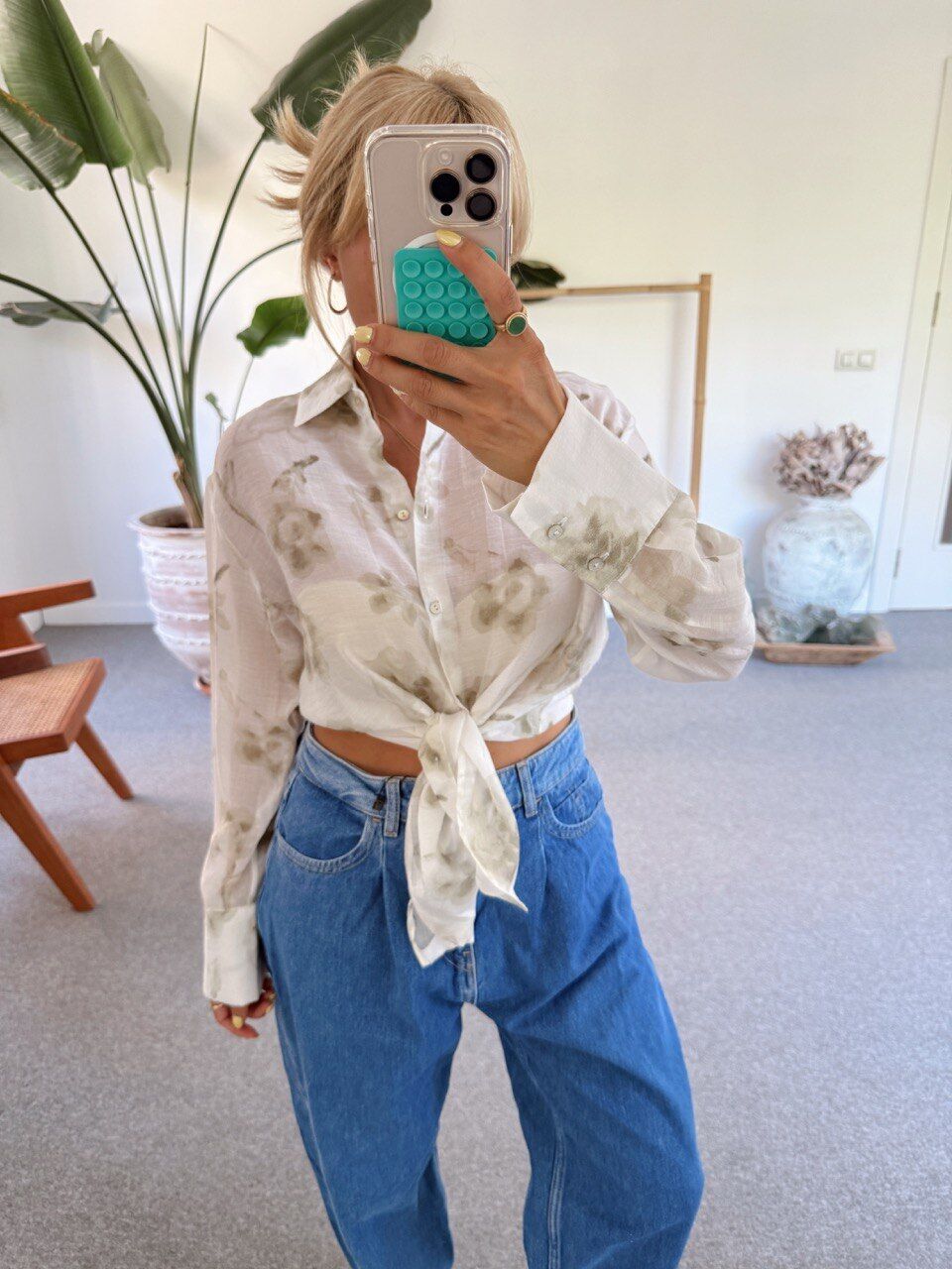 ORGANZE DESENLİ YEŞİL TÜL GÖMLEK