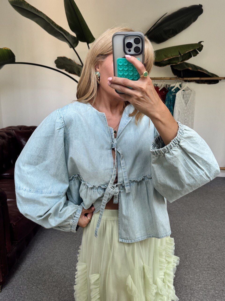 BALON KOL İTHAL DENİM GÖMLEK