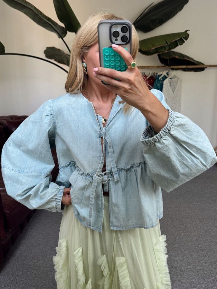 BALON KOL İTHAL DENİM GÖMLEK