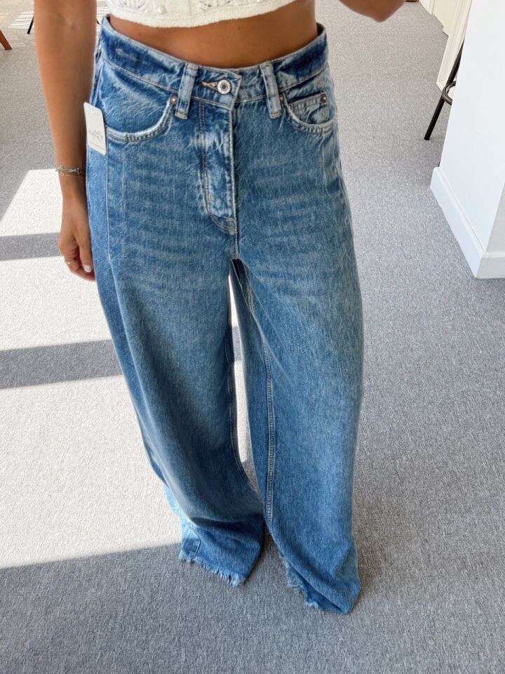 MAVİ PAÇASI KESİK WİDE LEG JEAN