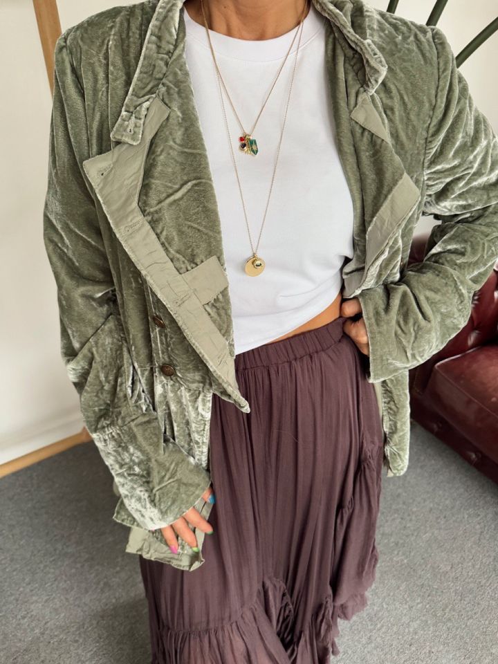 MİNT RENGİ KADİFE İTHAL CEKET