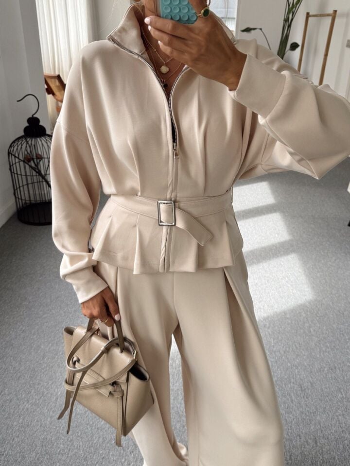 BEJ BELİ KEMERLİ MODAL TAKIM ( ÖN SİPARİŞ )