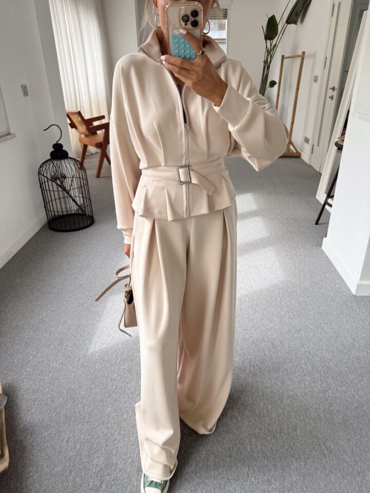 BEJ BELİ KEMERLİ MODAL TAKIM