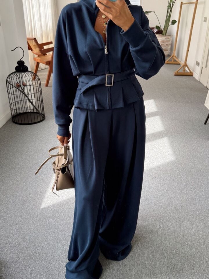 LACİVERT BELİ KEMERLİ MODAL TAKIM