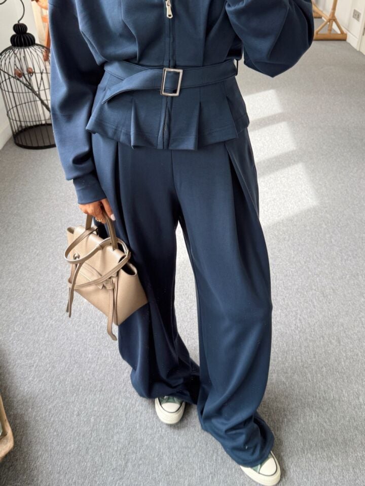 LACİVERT BELİ KEMERLİ MODAL TAKIM