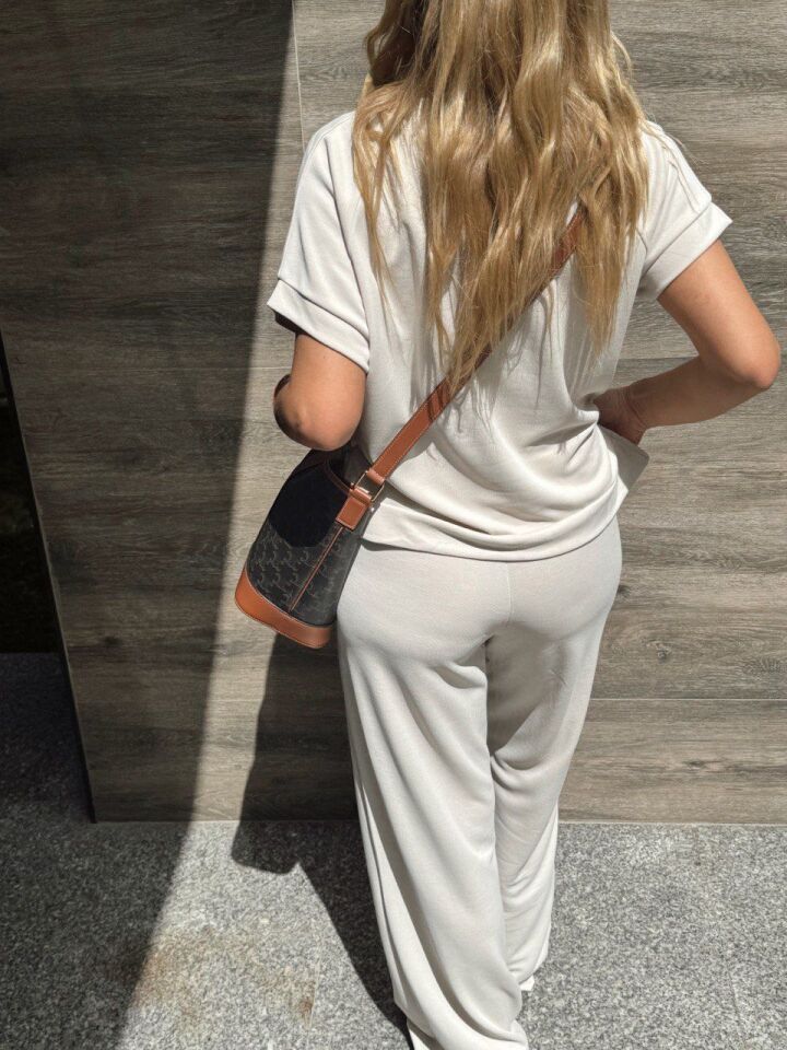 EKRU MODAL KUMAŞ EŞOFMAN TAKIMI