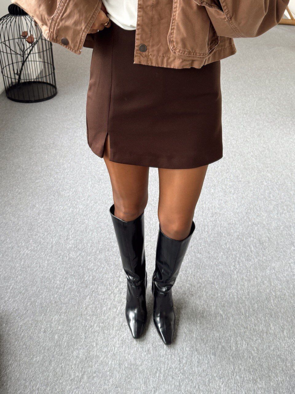 KAHVE YIRTMAÇ DETAY ŞORT ETEK