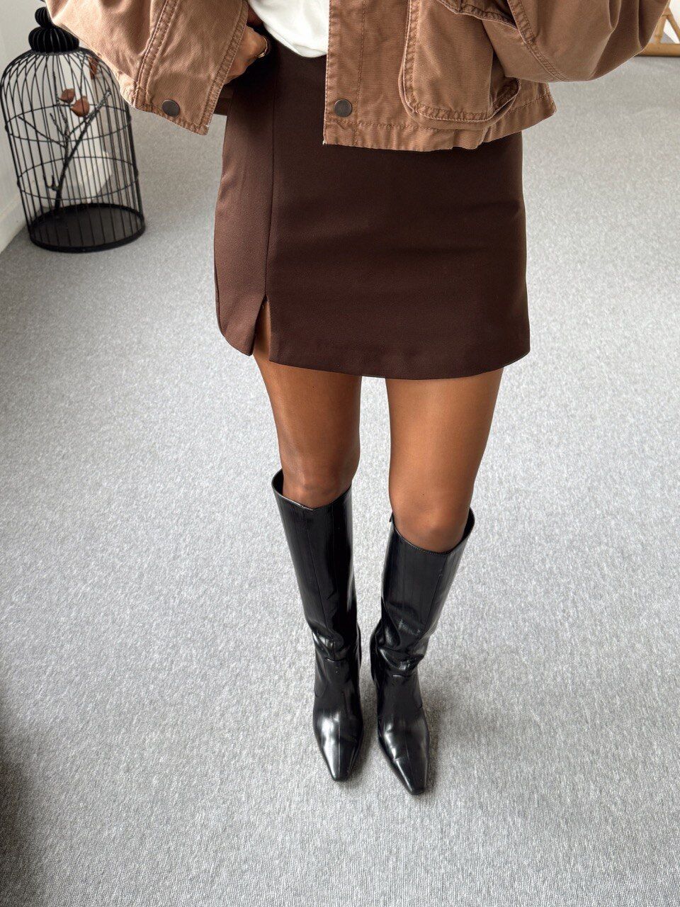 KAHVE YIRTMAÇ DETAY ŞORT ETEK