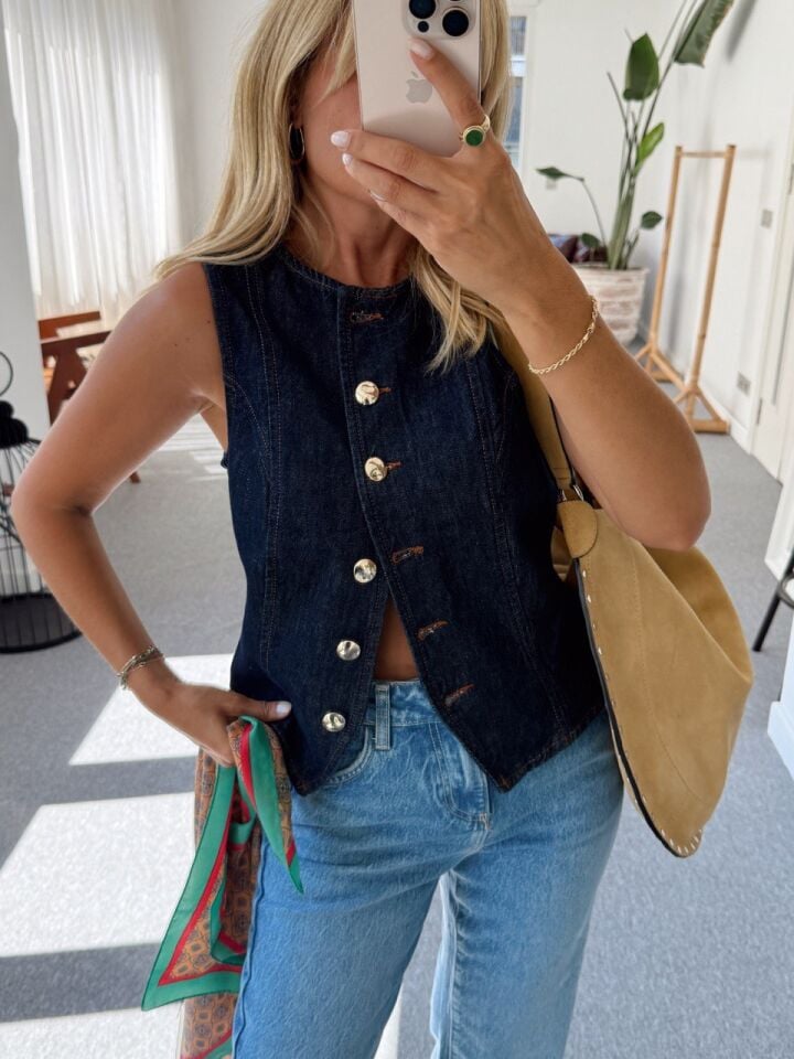 GOLD DÜĞME DETAY DENIM YELEK