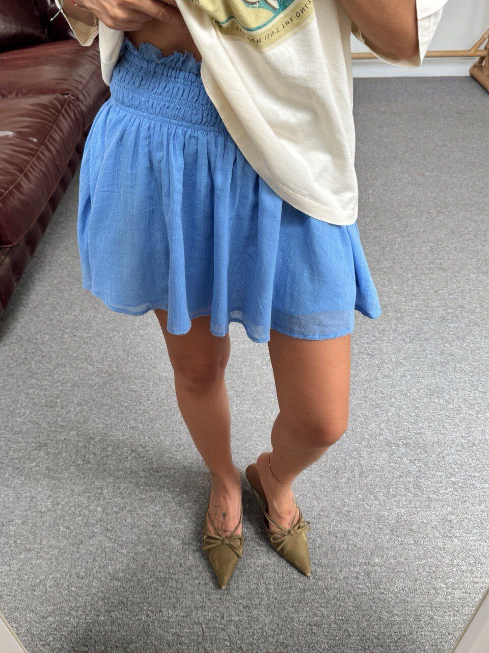 MAVİ ASTARLI MİNİ İTHAL ETEK