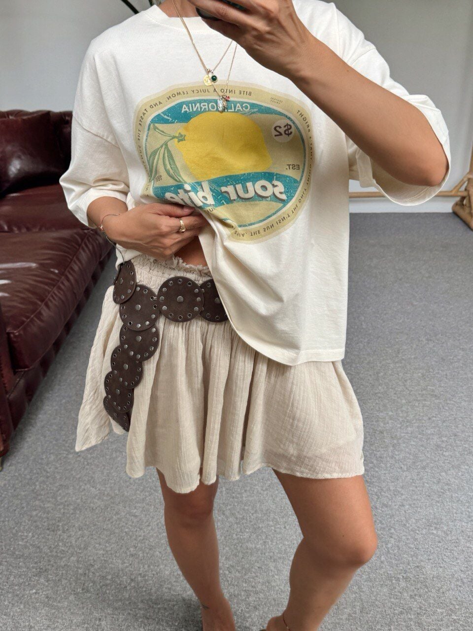 TAŞ RENGİ ASTARLI MİNİ İTHAL ETEK