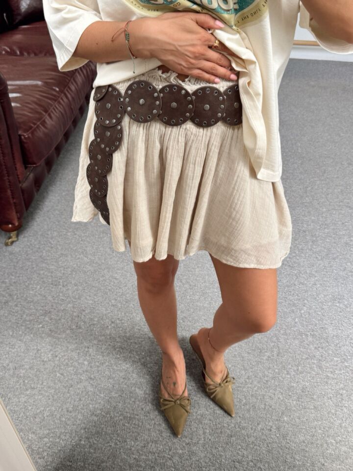 TAŞ RENGİ ASTARLI MİNİ İTHAL ETEK