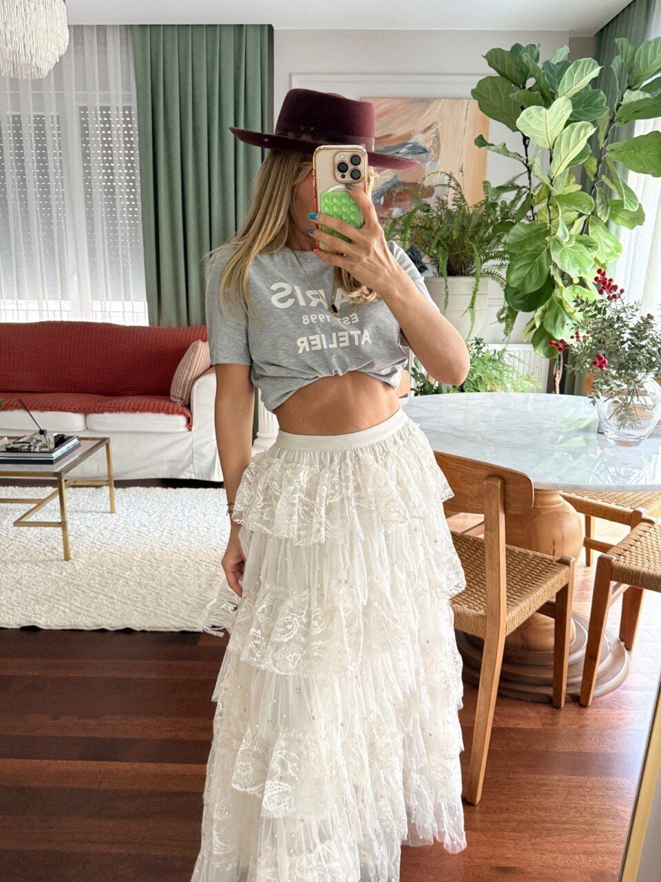 KREM DANTEL-TÜL TAŞ İŞLEMELİ İTHAL ETEK