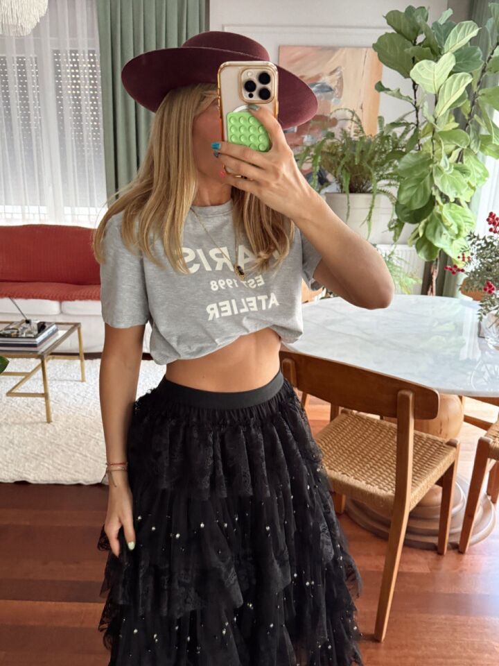 GRİ PARİS BASKILI TSHIRT