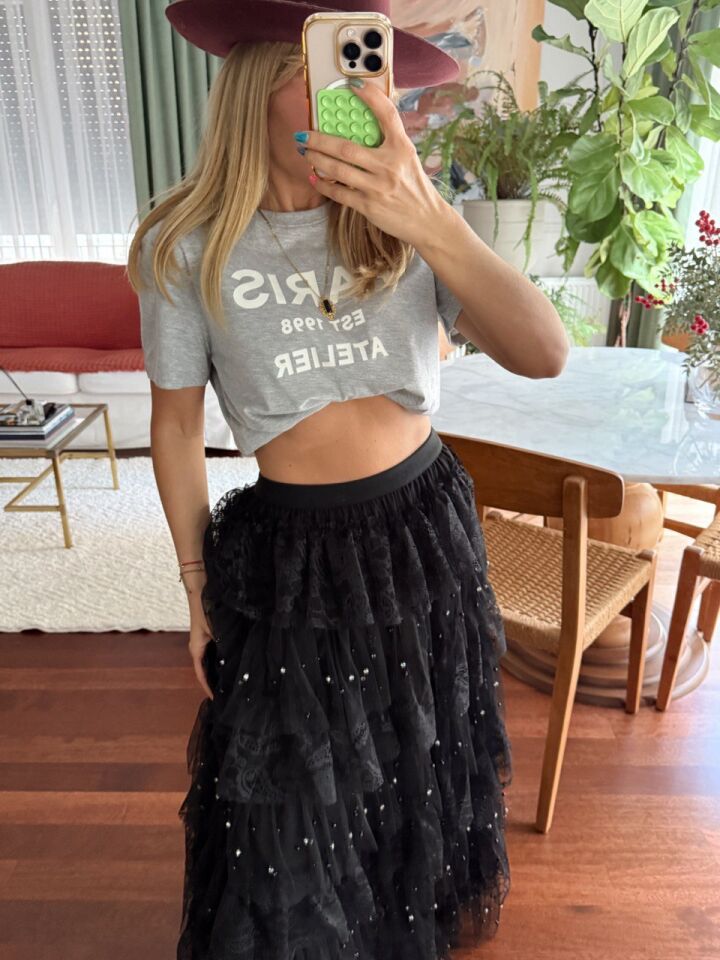 GRİ PARİS BASKILI TSHIRT