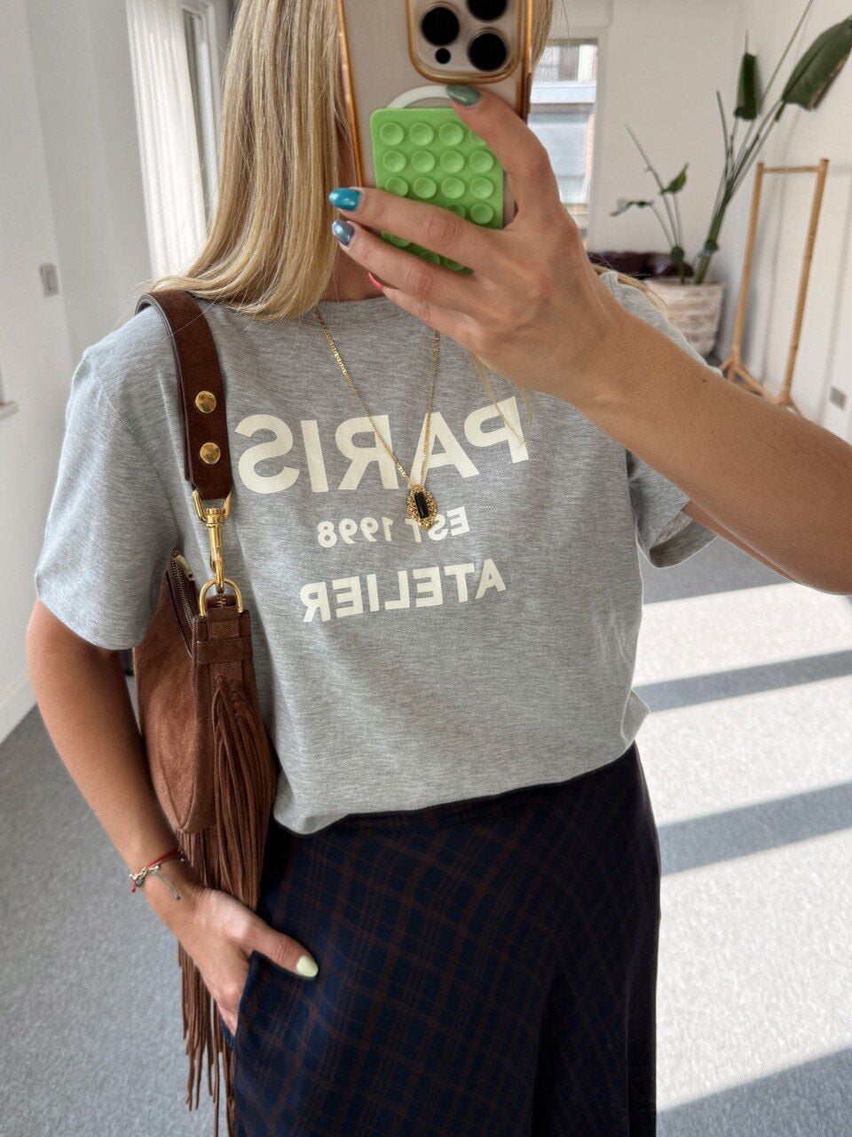 GRİ PARİS BASKILI TSHIRT