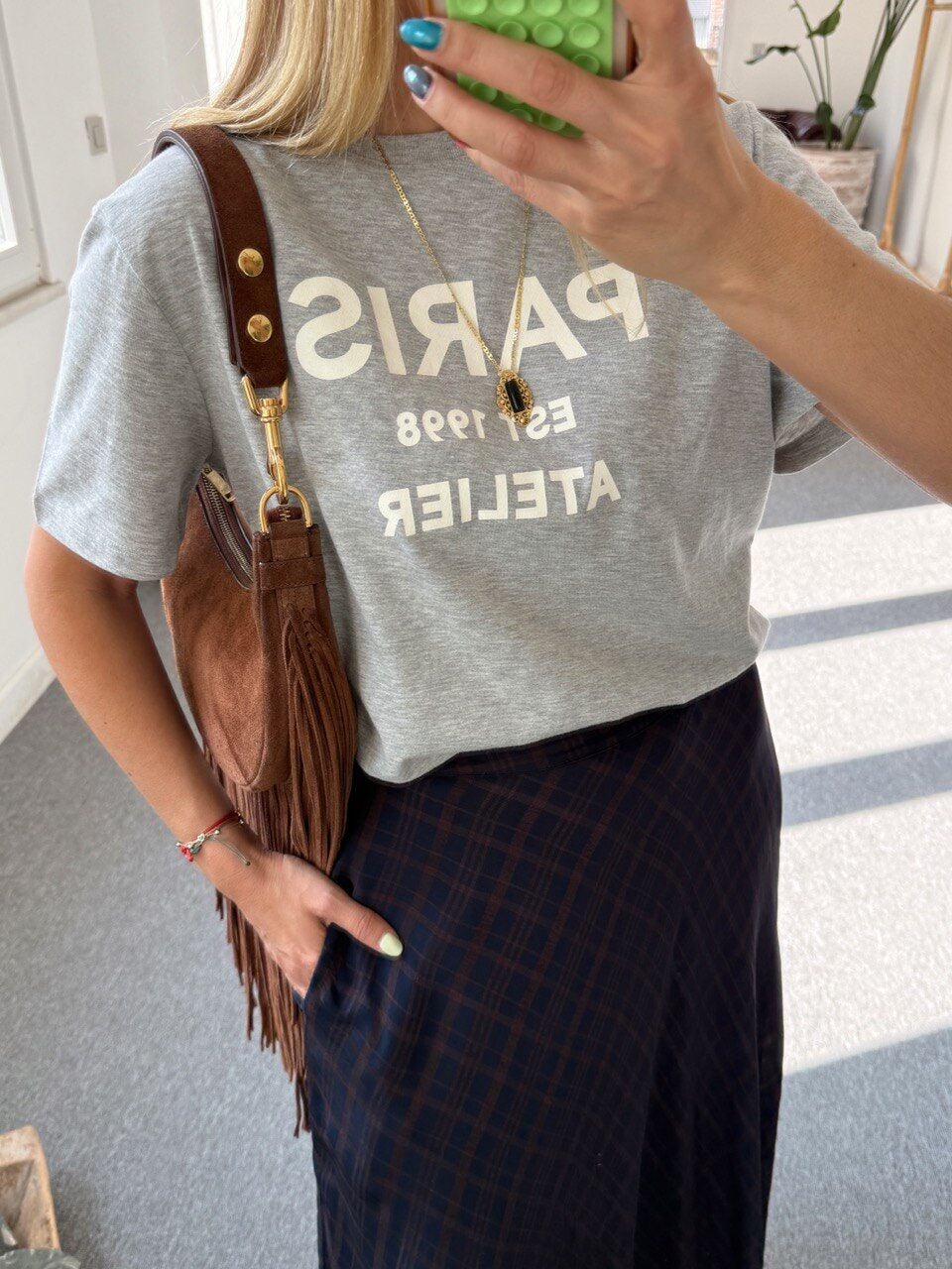 GRİ PARİS BASKILI TSHIRT