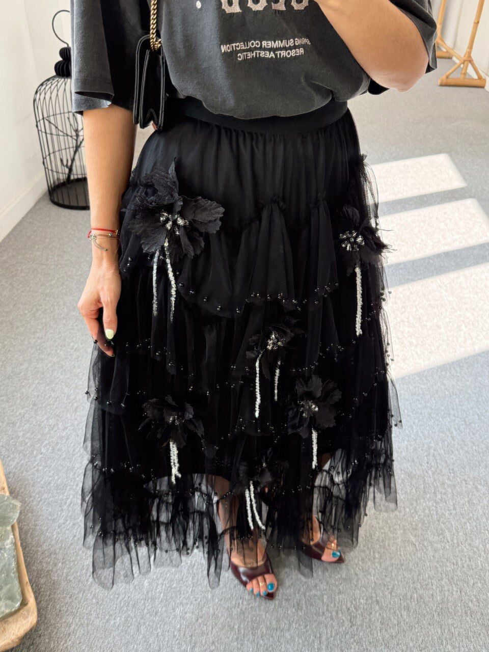 SİYAH TAŞ İŞLEMELİ İTHAL TÜTÜ ETEK