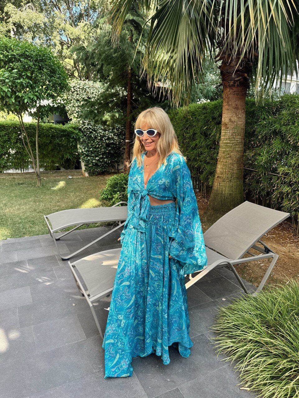 TURKUAZ ETNİK DESEN PANTOLON İTHAL TAKIM