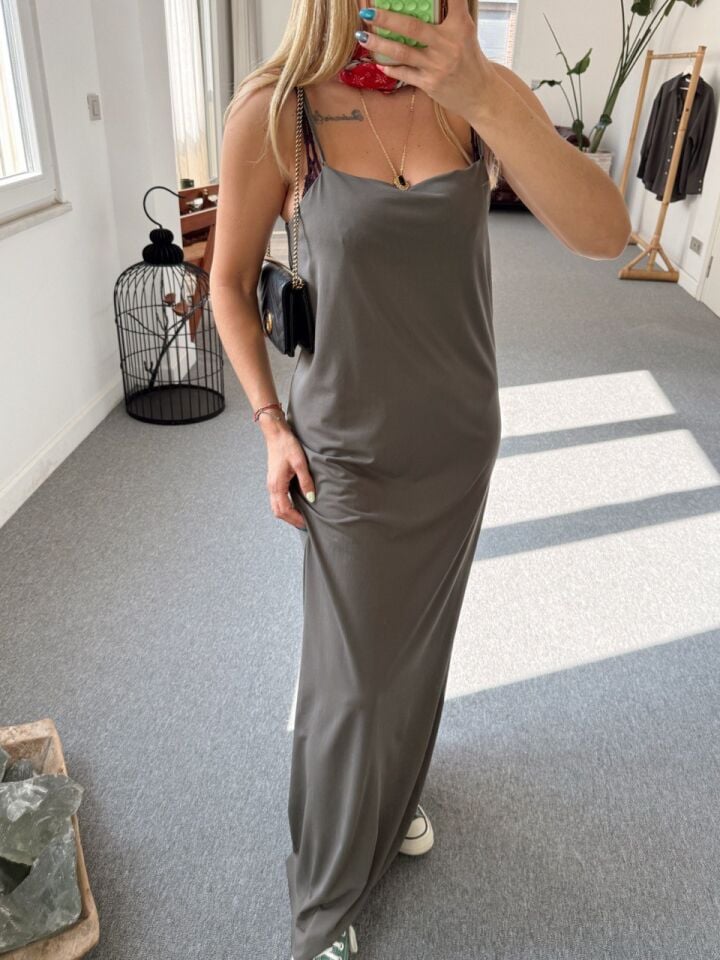 VİZON ASKILI MAXI ELBİSE